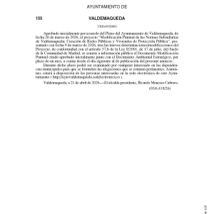 Aprobación inicial Modificación Puntual NNSS Valdemaqueda: Creación de Redes Públicas y Viviendas de Protección Pública